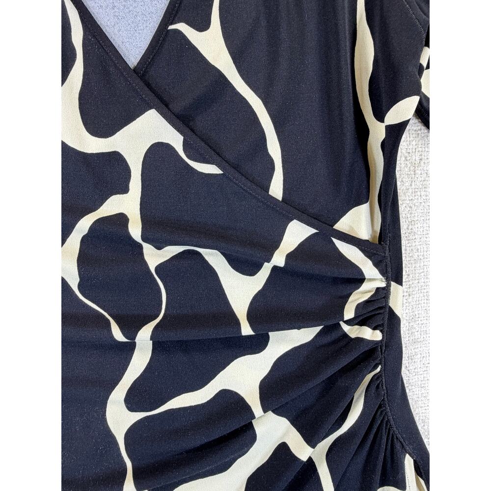 Eva Varro Women Small Black Cream Giraffe Print Faux Wrap Long Sleeve Top Artsy2 - Picture 7 of 8
